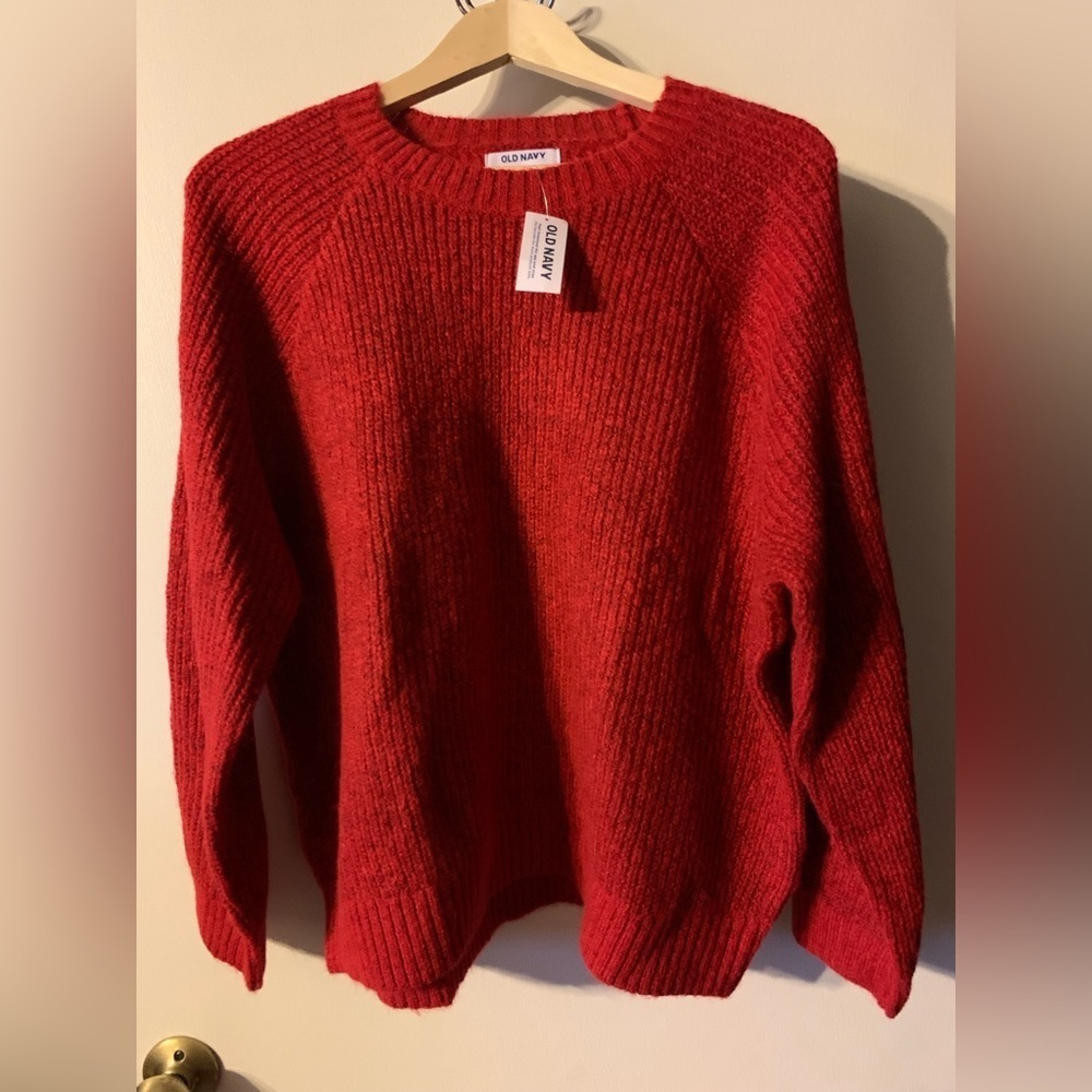💕SALE! RED RIBBED Sweater for Women. New!Petite Large. Black thread throughout.